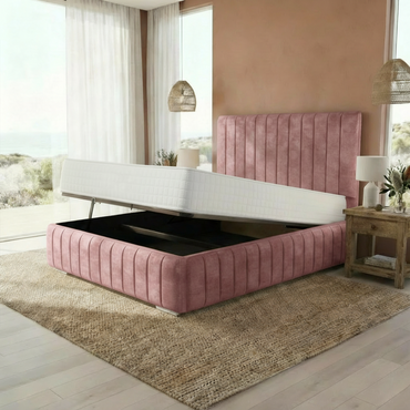 Venice Upholstered Ottoman Bed - Pink Plush Velvet