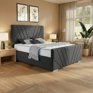 Bali Sunset Upholstered Ottoman Bed - Steel Plush Velvet