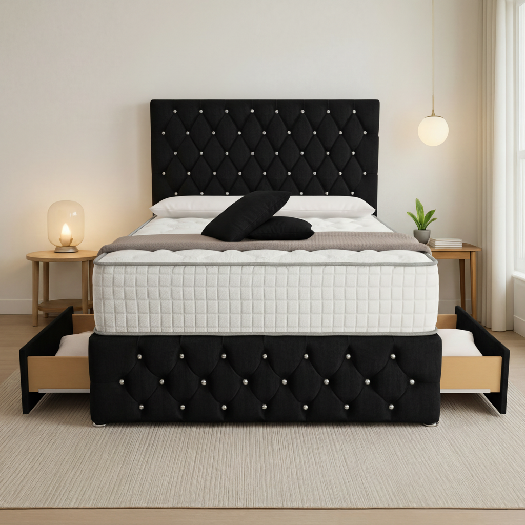 Kiev Divan Bed - Black Plus Velvet