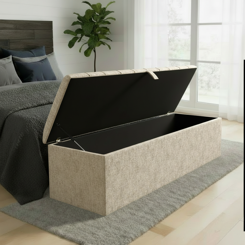 Lisbon Ottoman Storage Box - Cream Chenille - Image 2