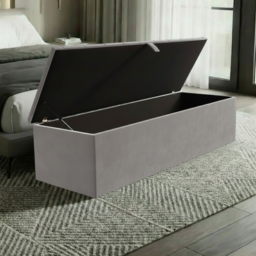 Madrid Ottoman Storage Box Side Angle - Silver Plush Velvet