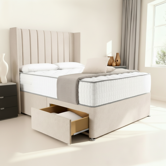 Prague Wingback Divan Bed Side Angle - Cream Naples