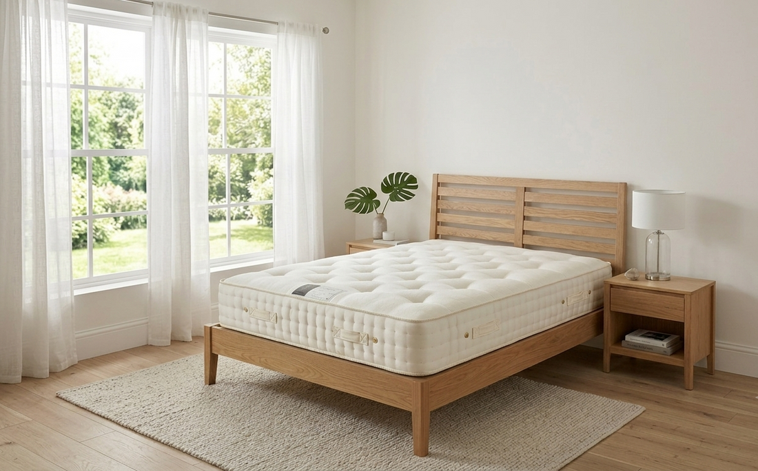 Mattress in bright bedroom showing comfort and support