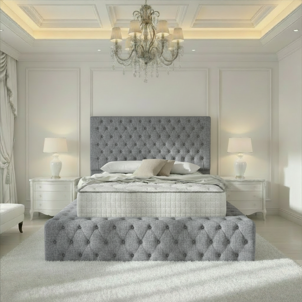 Diplomat Upholstered Ottoman Bed - Silver Chenille