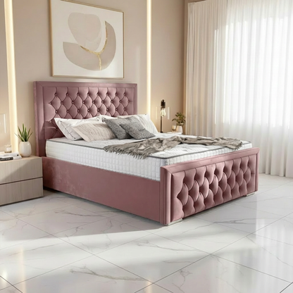 Barcelona Upholstered Ottoman Bed - Pink Plush