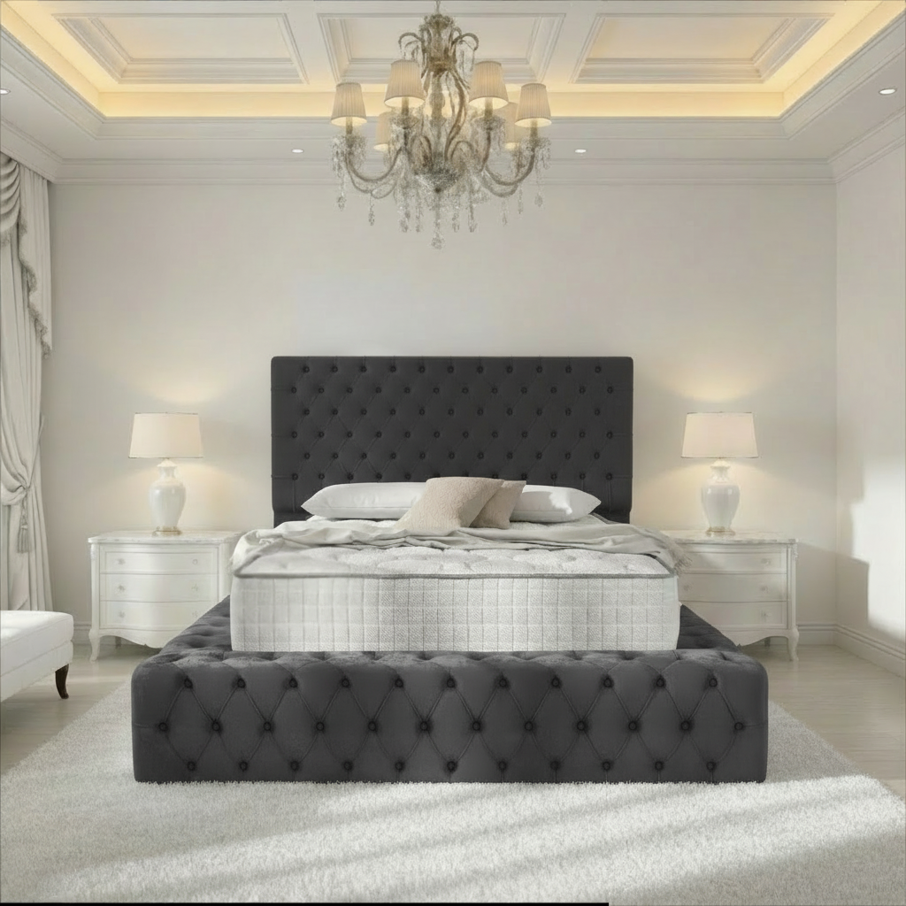 Diplomat Upholstered Ottoman Bed - Steel Plush Velvet