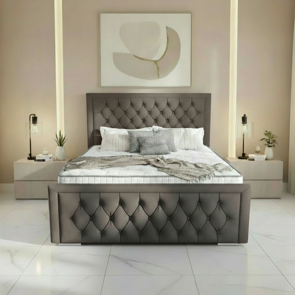 Barcelona Upholstered Ottoman Bed - Slate Grey Naples