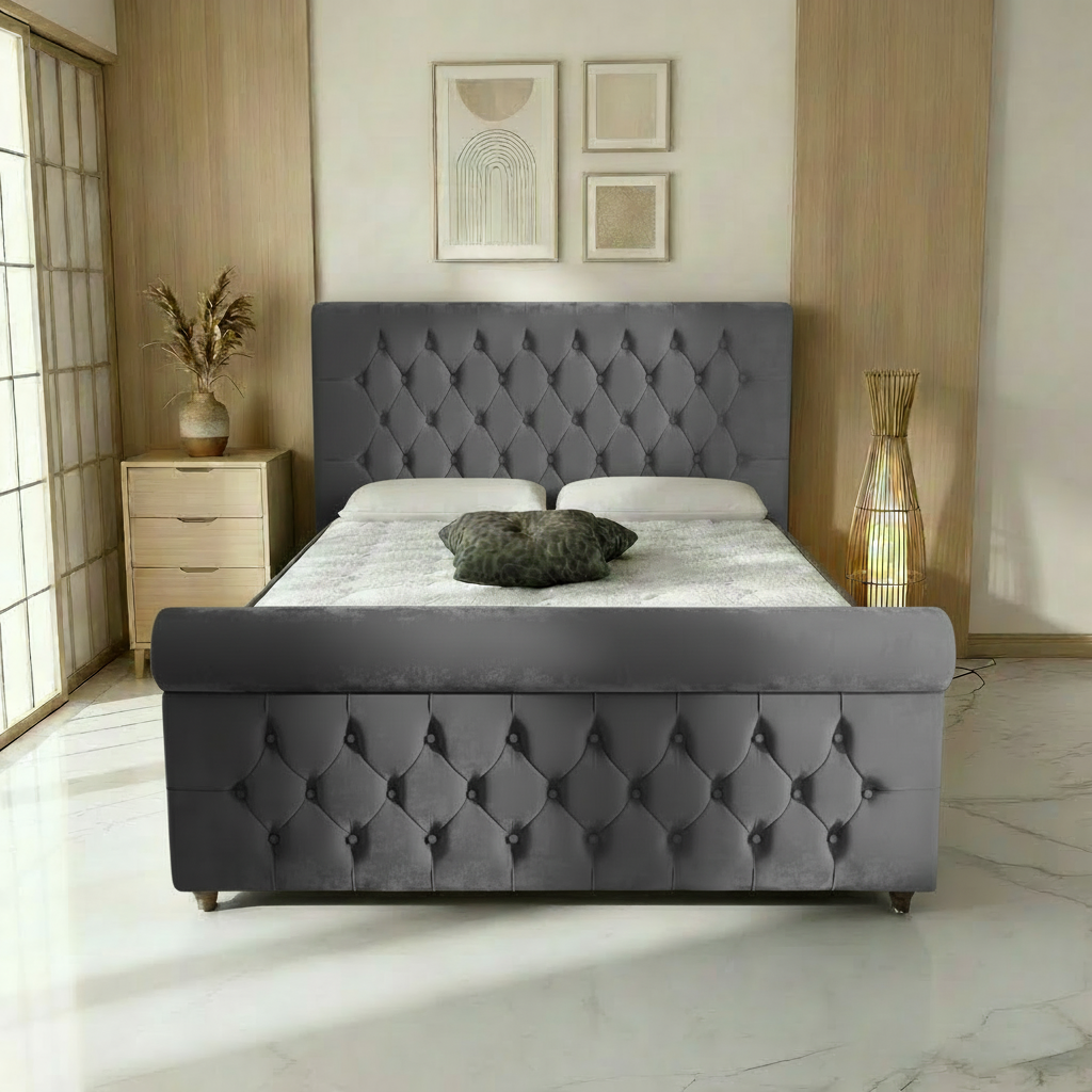 Perth Upholstered Ottoman Bed - Steel Plush Velvet