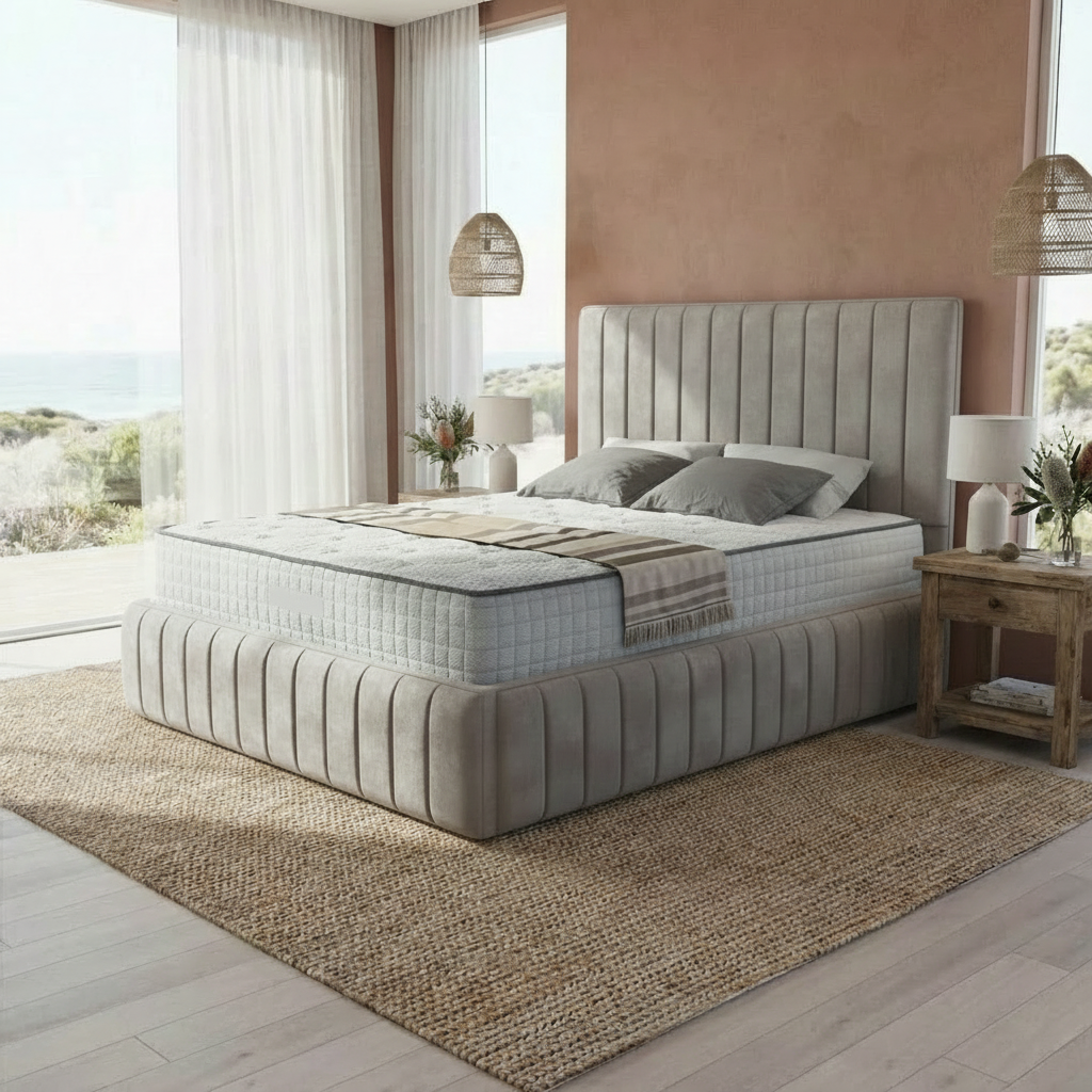 Venice Upholstered Ottoman Bed - Silver Plush Velvet