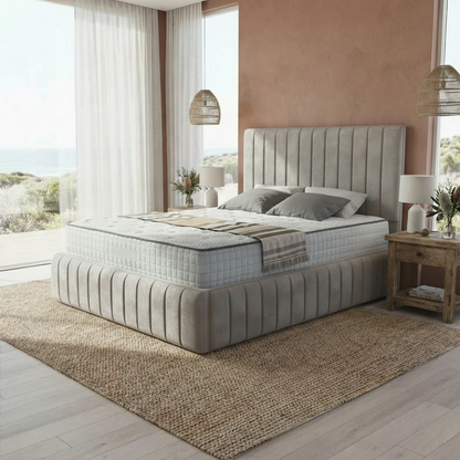 Venice Upholstered Ottoman Bed - Silver Plush Velvet