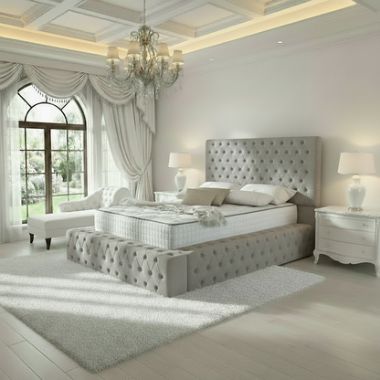 Diplomat Upholstered Ottoman Bed - Silver Linoso