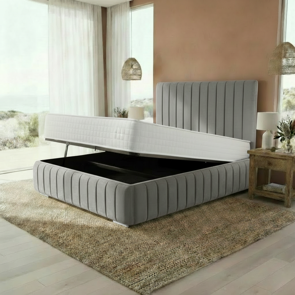 Venice Upholstered Ottoman Bed - Silver Linoso