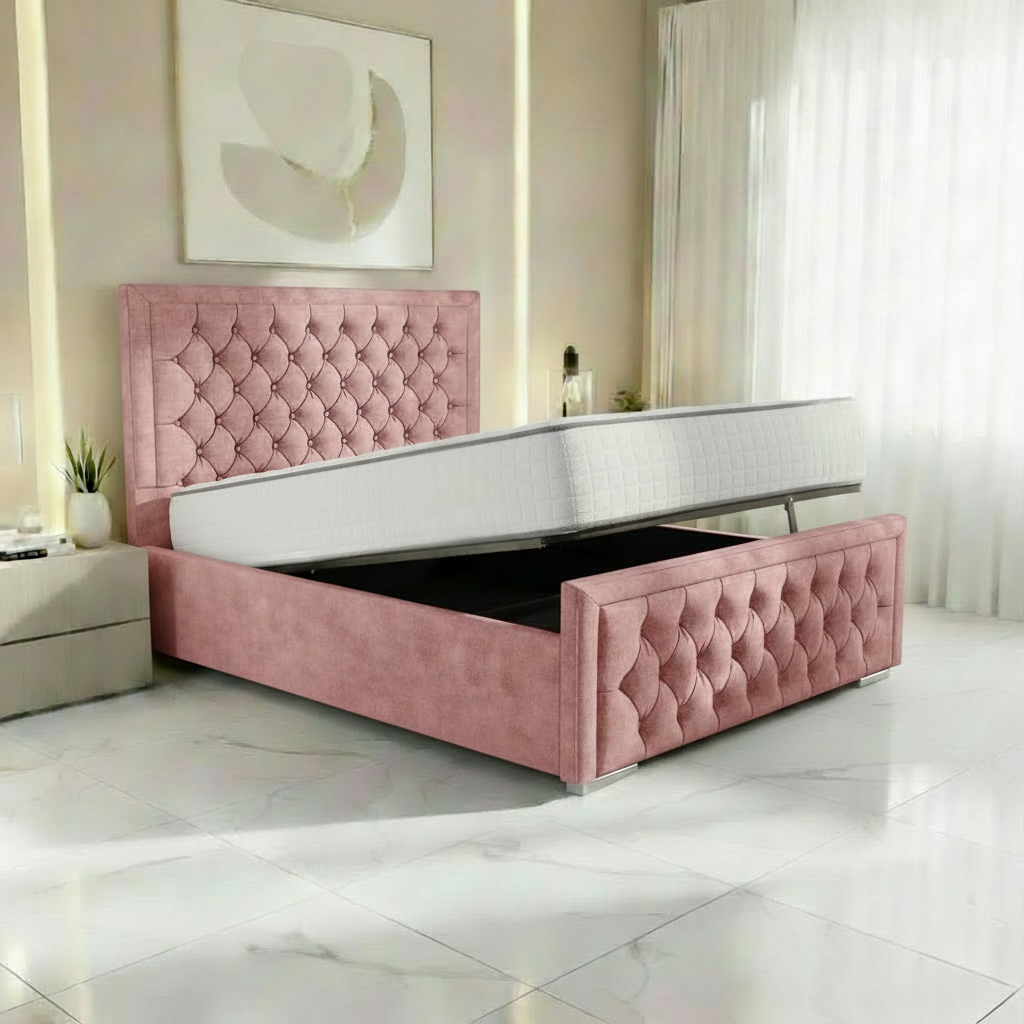 Barcelona Upholstered Ottoman Bed - Pink Coniston