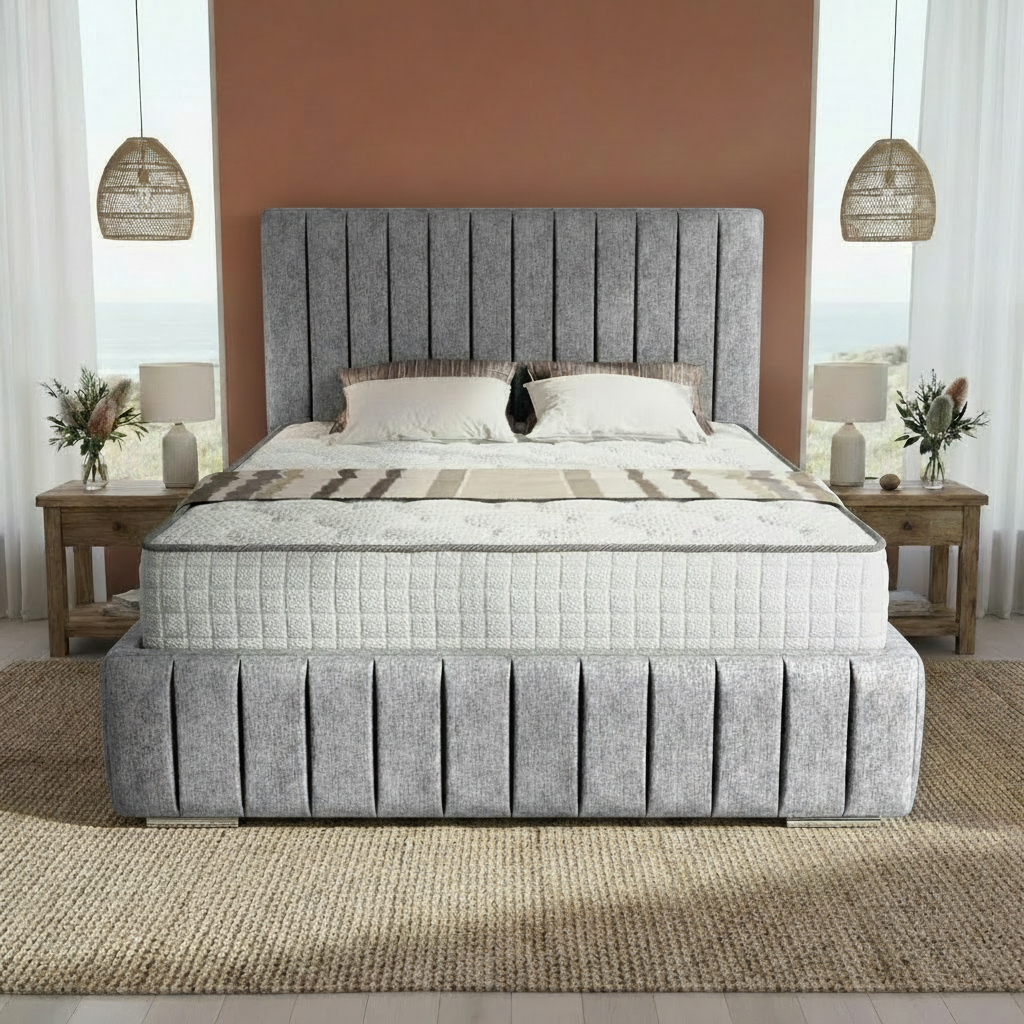 Venice Upholstered Ottoman Bed - Silver Chenille