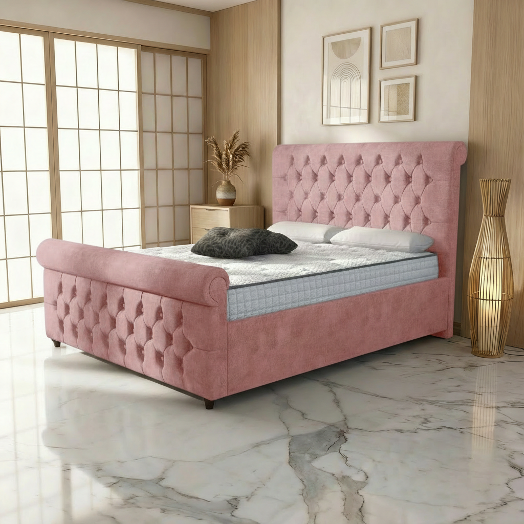Perth Upholstered Ottoman Bed - Mauve Naples