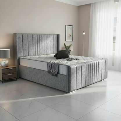 Oxford Upholstered Ottoman Bed - Silver Chenille