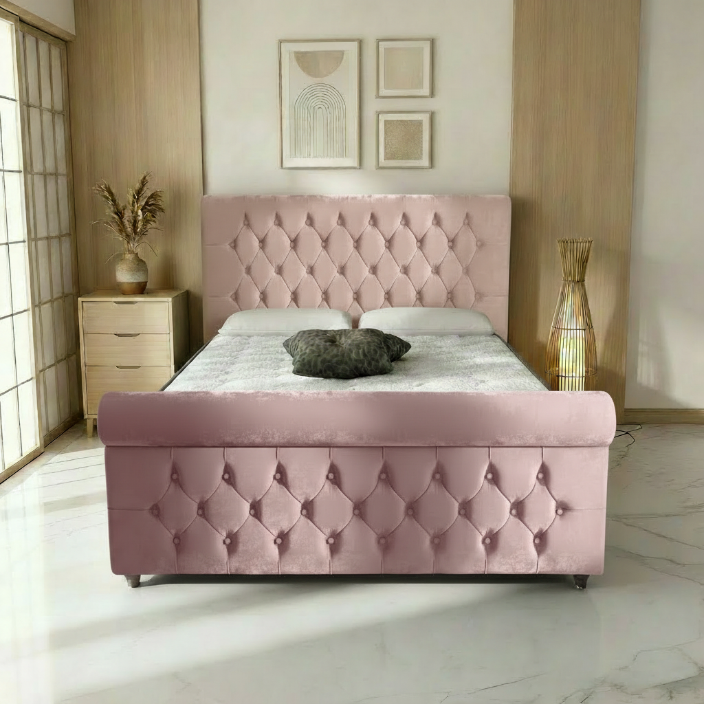 Perth Upholstered Ottoman Bed - Mauve Naples - Pink Plush