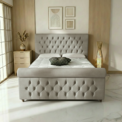 Perth Upholstered Ottoman Bed - Silver Linoso Naples