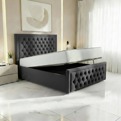 Barcelona Upholstered Ottoman Bed - Steel Plush Velvet