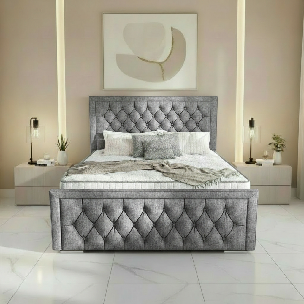 Barcelona Upholstered Ottoman Bed - Silver Chenille