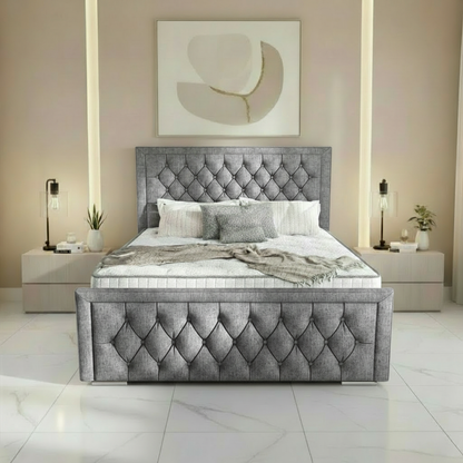 Barcelona Upholstered Ottoman Bed - Silver Chenille