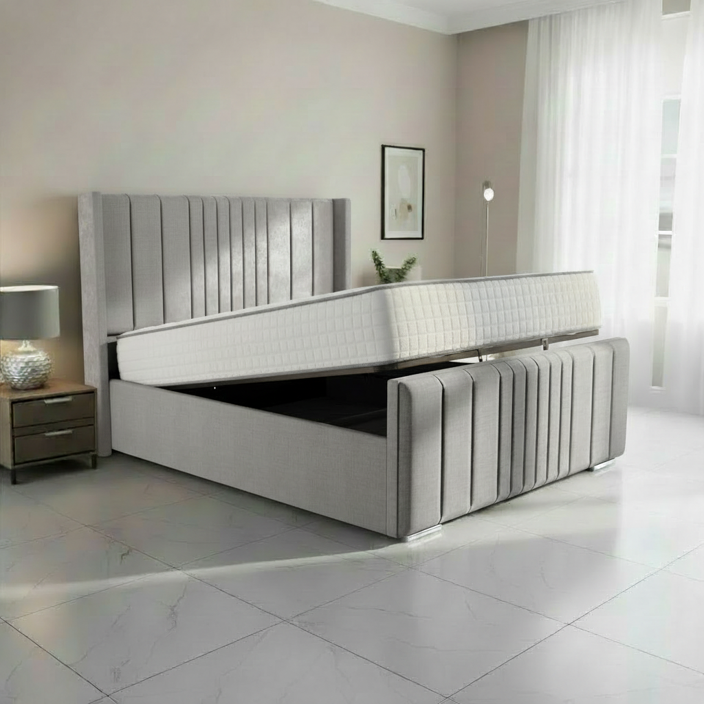 Oxford Upholstered Ottoman Bed - Silver Linoso