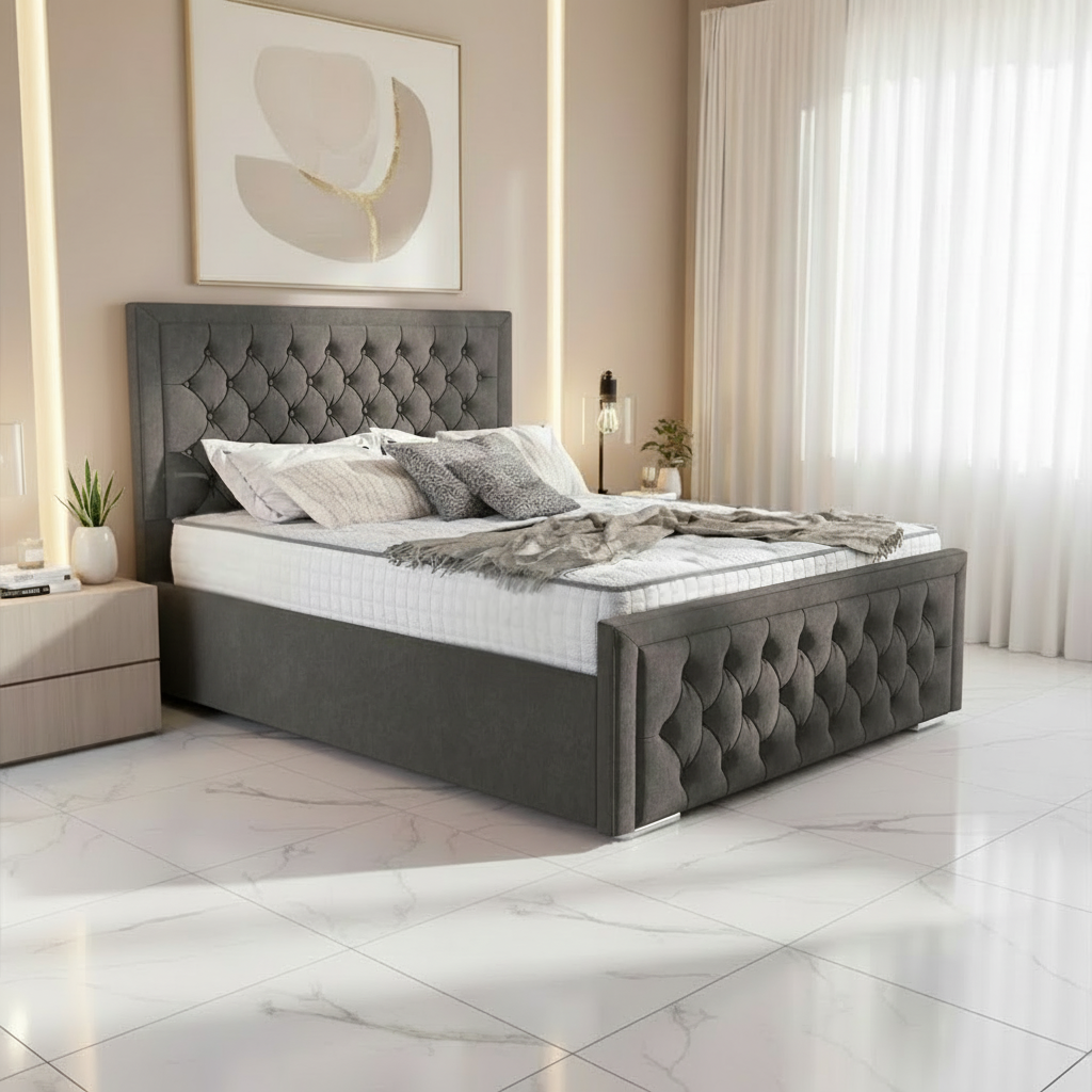 Barcelona Upholstered Ottoman Bed - Slate Grey Naples