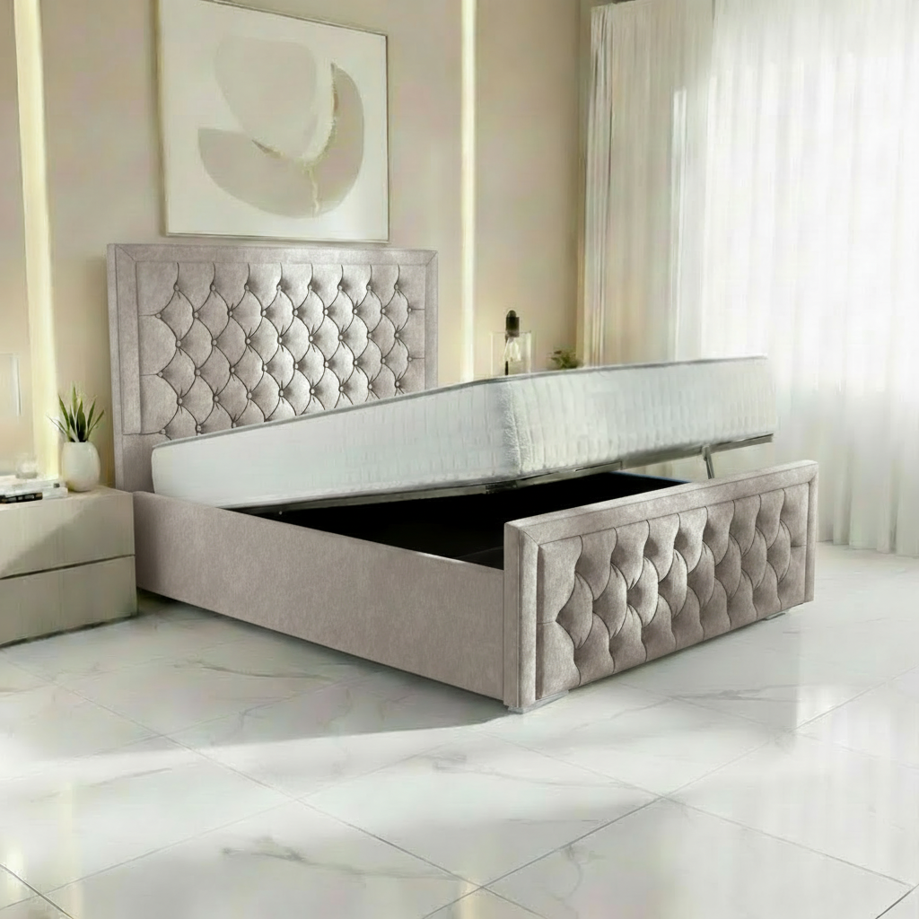 Barcelona Upholstered Ottoman Bed - Seal Grey Naples
