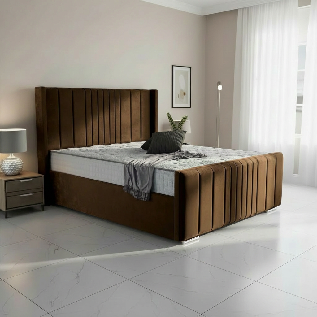Oxford Upholstered Ottoman Bed - Mocca Plush Velvet
