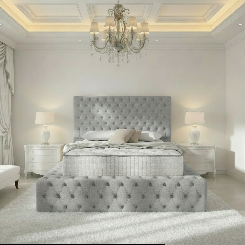 Diplomat Upholstered Ottoman Bed - Silver Linoso