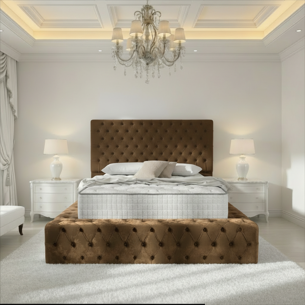 Diplomat Upholstered Ottoman Bed - Mocca Plush Velvet