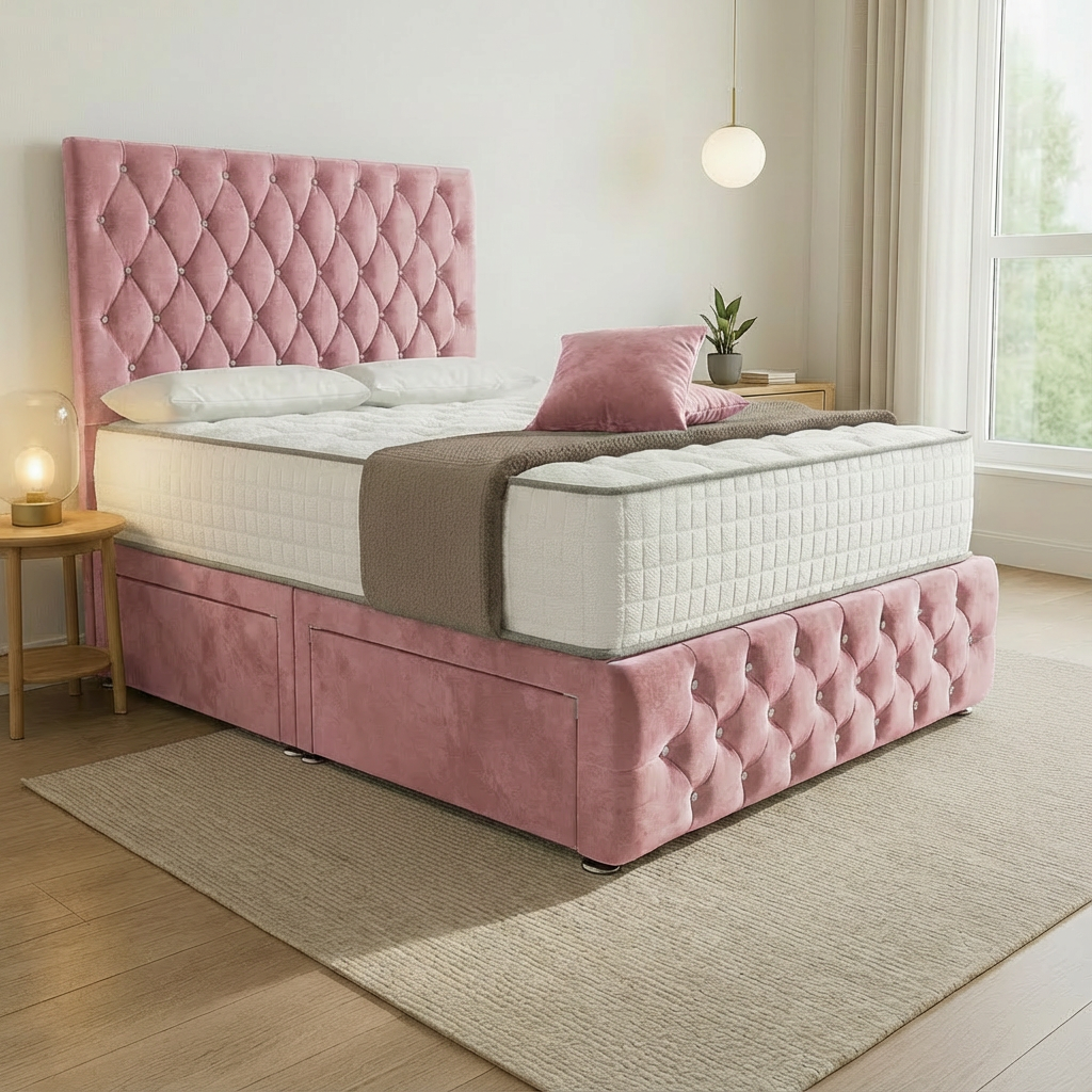 Kiev Divan Bed - Pink Plush