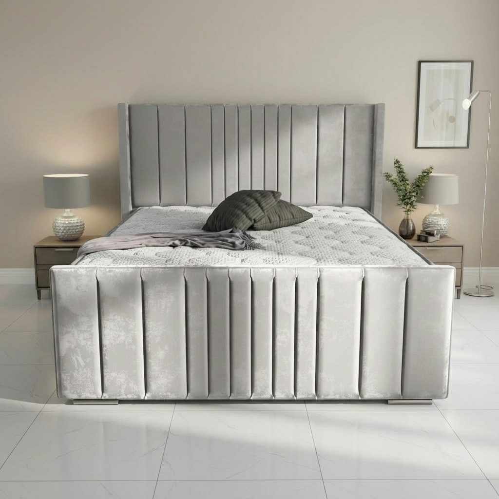 Oxford Upholstered Ottoman Bed - Silver Plush Velvet