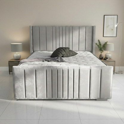 Oxford Upholstered Ottoman Bed - Silver Plush Velvet