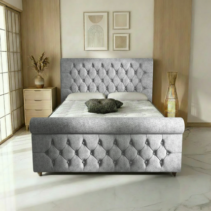Perth Upholstered Ottoman Bed - Silver Chenille Naples