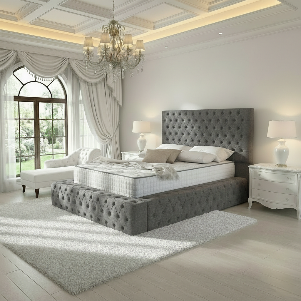 Diplomat Upholstered Ottoman Bed - Silver Chenille