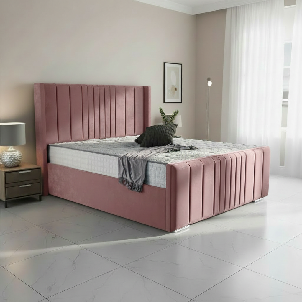 Oxford Upholstered Ottoman Bed - Pink Plush
