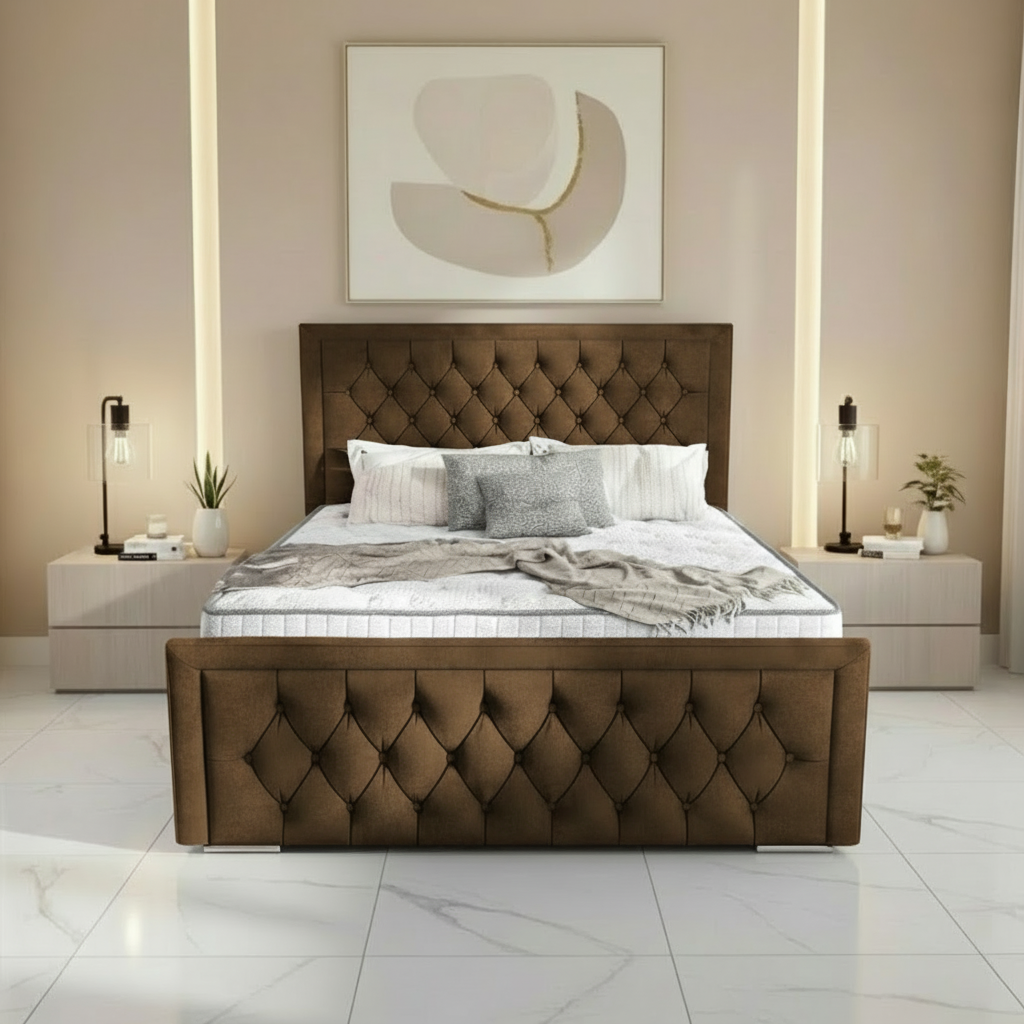Barcelona Upholstered Ottoman Bed - Mocca Plush Velvet