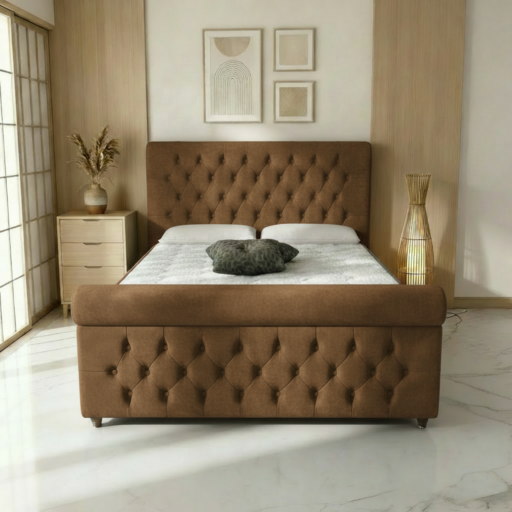 Perth Upholstered Ottoman Bed - Mocca Plush Naples