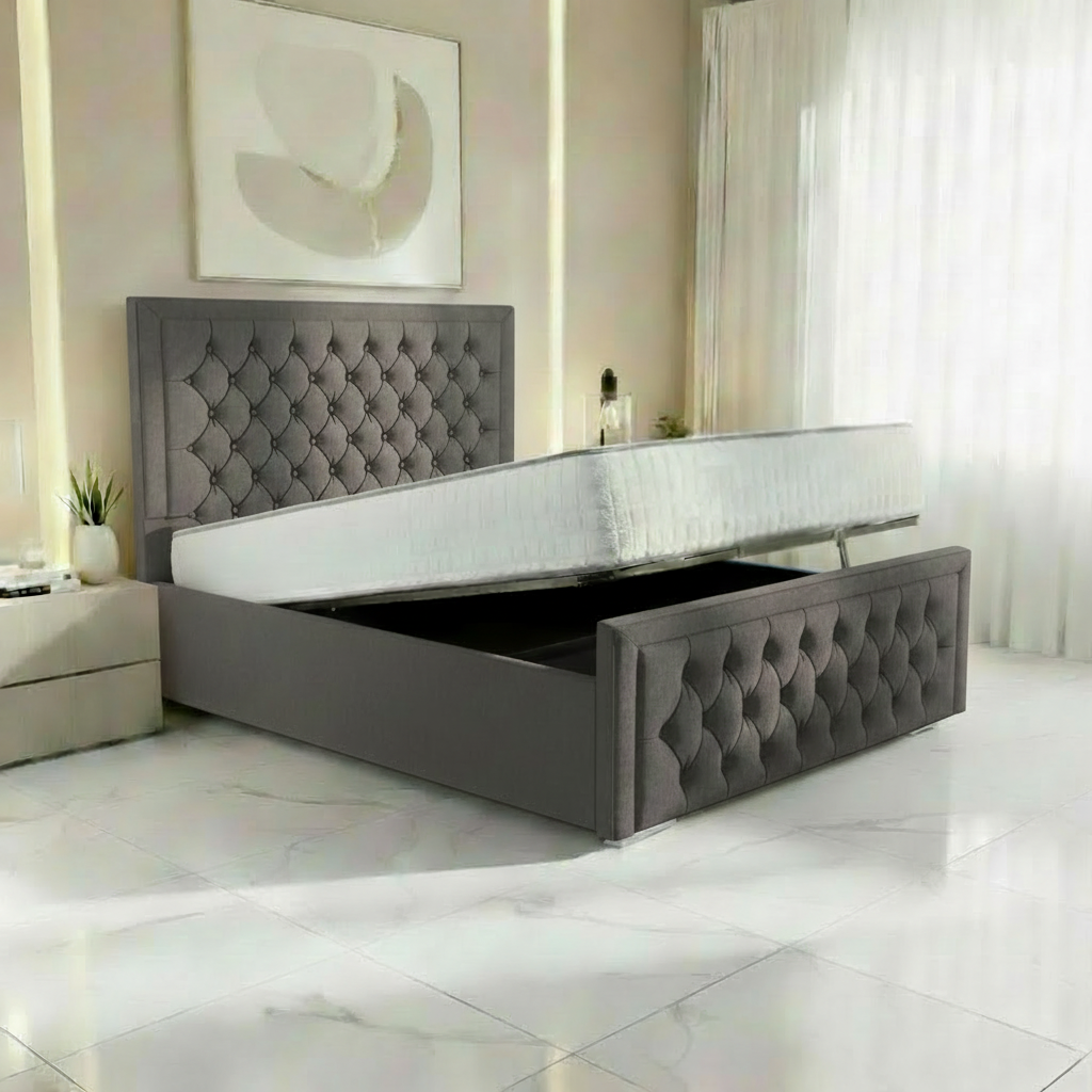 Barcelona Upholstered Ottoman Bed - Slate Grey Naples