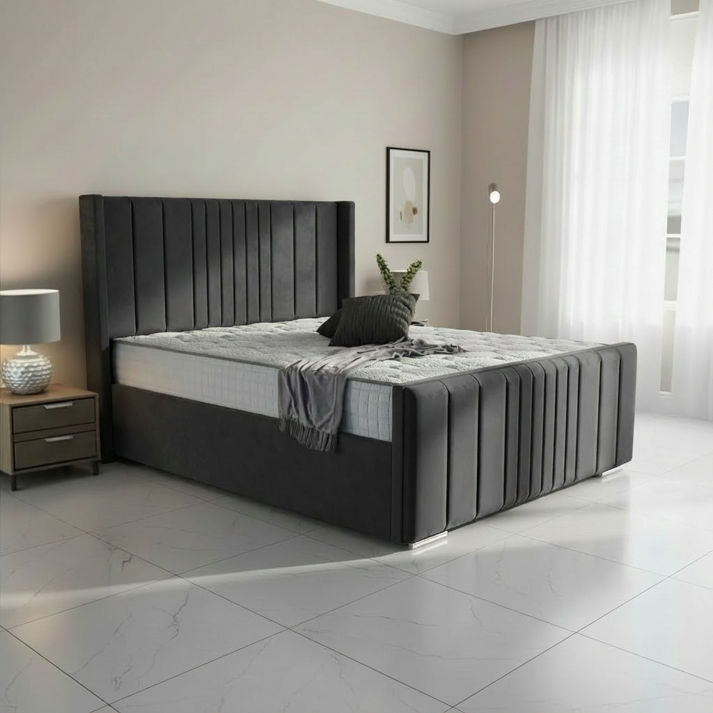Oxford Upholstered Ottoman Bed - Steel Plush Velvet