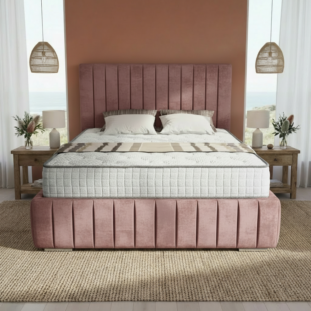 Venice Upholstered Ottoman Bed - Pink Plush Velvet