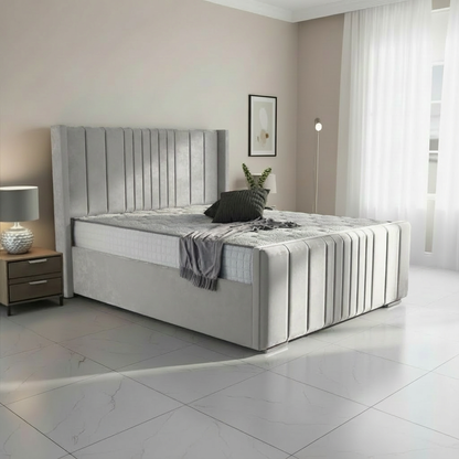 Oxford Upholstered Ottoman Bed - Silver Plush Velvet