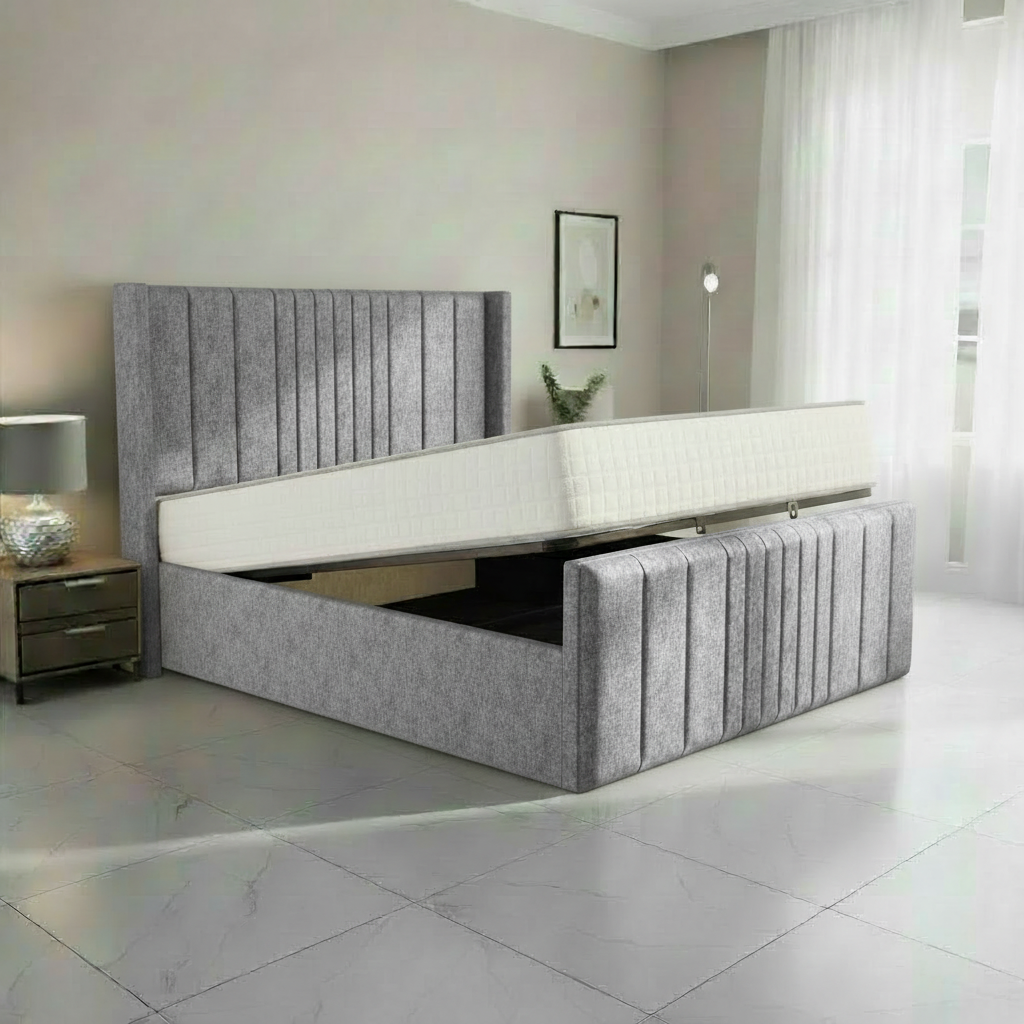 Oxford Upholstered Ottoman Bed - Silver Chenille