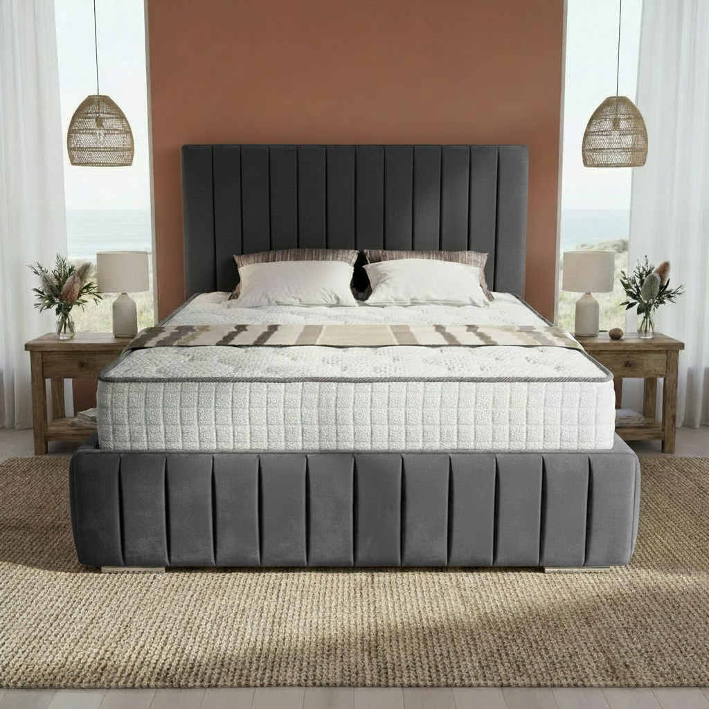 Venice Upholstered Ottoman Bed - Steel Plush Velvet