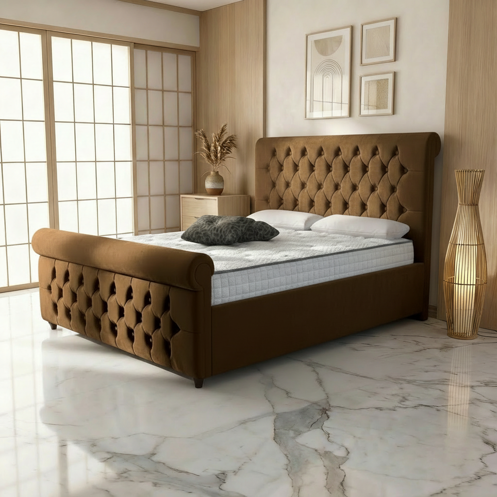 Perth Upholstered Ottoman Bed - Mocca Plush Naples