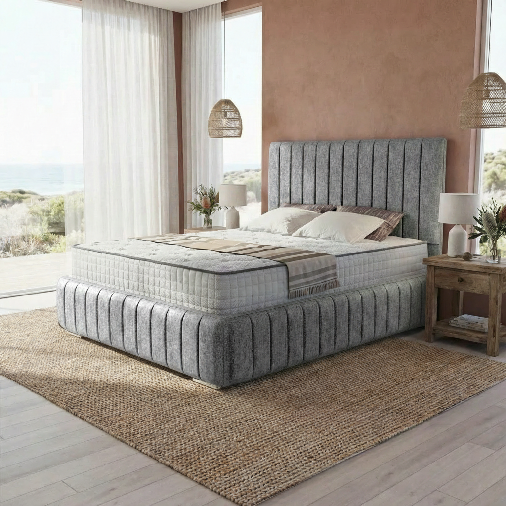 Venice Upholstered Ottoman Bed - Silver Chenille