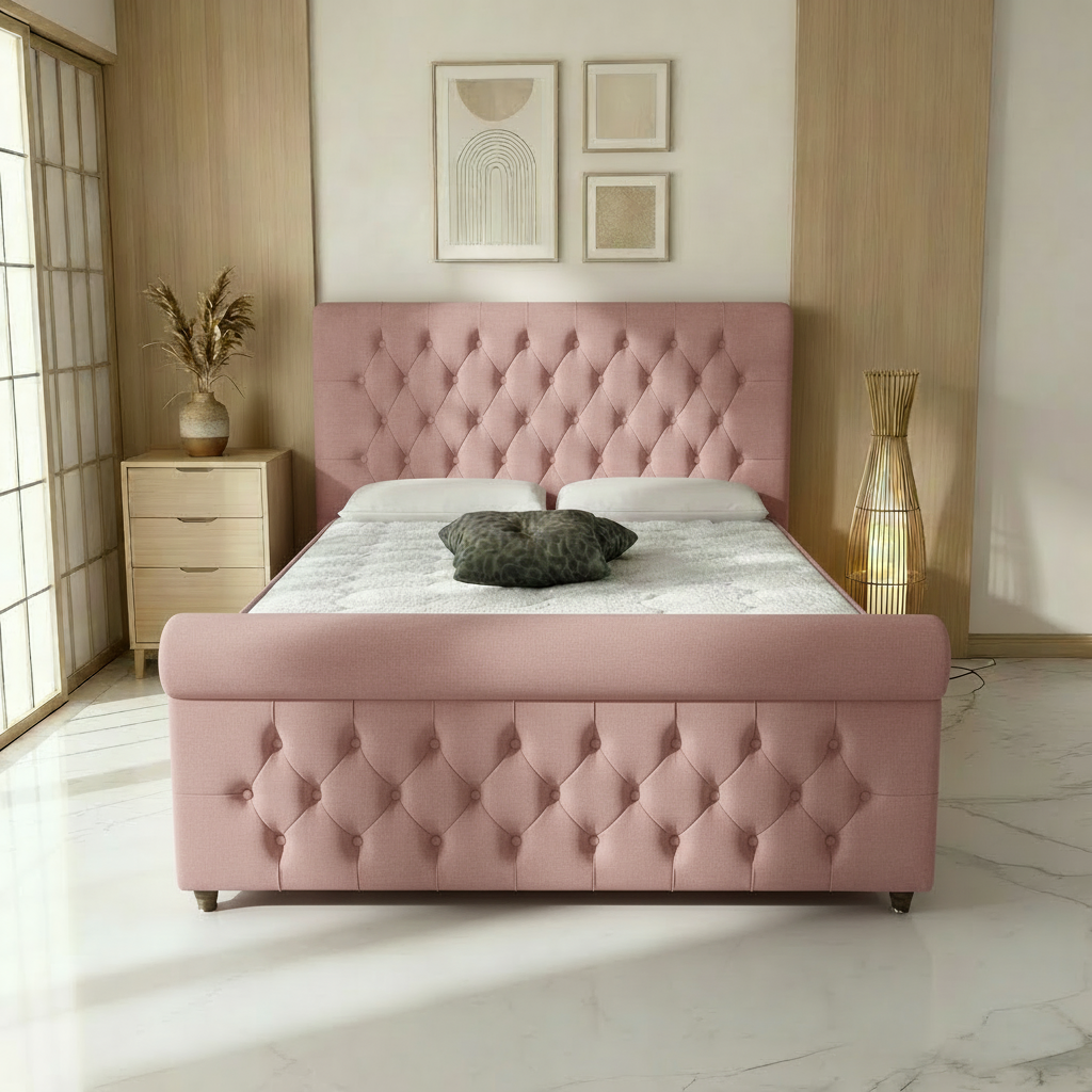 Perth Upholstered Ottoman Bed - Pink Coniston