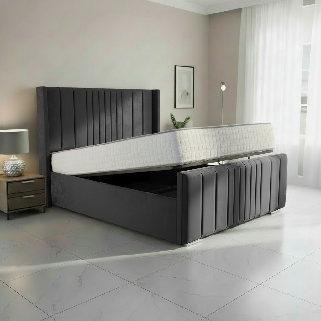 Oxford Upholstered Ottoman Bed - Steel Plush Velvet