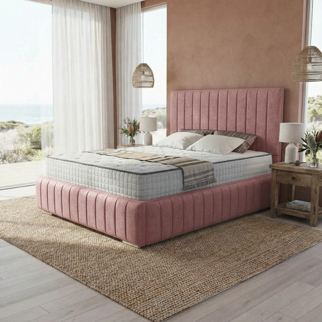 Venice Upholstered Ottoman Bed - Pink Plush Velvet